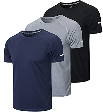 HUAKANG 3er Pack Sport Tshirts Herren Funktionsshirt Sportshirt Schnelltrocknend Atmungsaktiv Sport Shirt Männer Laufshirt Kurzarm Trainingsshirt Herren(520-Black Gray Navy-3XL)