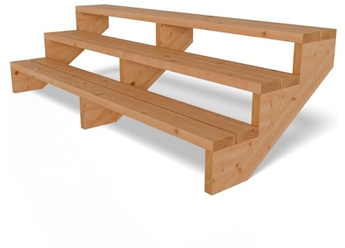 Gartenwelt Riegelsberger Terrassentreppe 3 Stufen Breite 190 cm Höhe 55 cm | Außentreppe aus Lärche natur für Terrasse & Garten | Komplett-Set mit Wangen, Bohlen & Edelstahlschrauben
