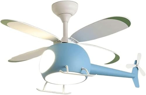 fUfIzU Hubschrauber-Deckenventilator Mit Lichtern Für Kinderzimmer, 38,6 Zoll LED-Kronleuchter + Ventilator, Junge Und Mädchen, Flugzeug-Deckenventilator, Licht, Hubschrauber-Deckenventilator,Blau