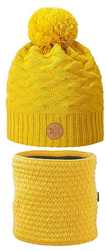 kama Gestrickte Merino-Mütze AW71 und Halsschlauch S26, Damen - Gelb
