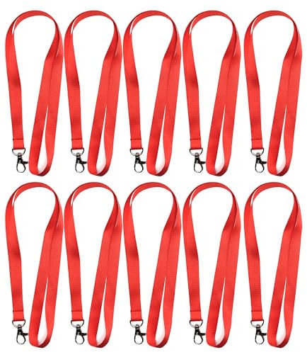 Lot de 10 Cordons Tour de Cou - Lanières de Porte Badge - pour événement, entreprise, groupe (Rouge)