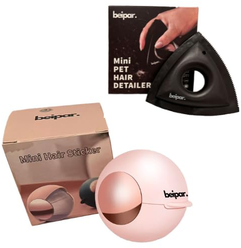 beipar. Rodillo Bola Quita pelos Mascotas, Pelusas, Reutilizable, Eco, para Ropa y Viaje (Rosa) + Mini tríángulo Cepillo removedor pelos Perros, Gatos, de Alfombrillas Coche, hogar [Pack 2 Piezas]