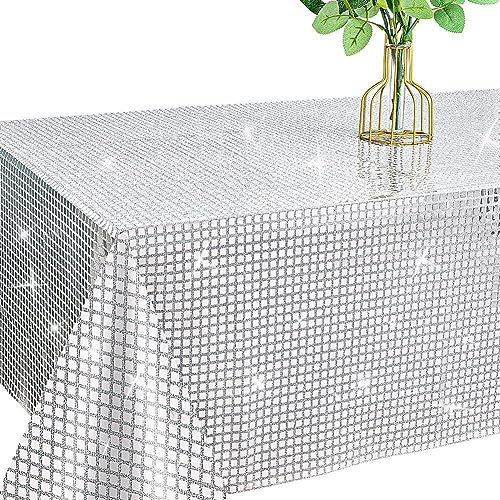 Hrippy Party Tischdecke Spiegel Silber Folie Tisch Stoff Glitzer Metallic Table Cover Für 70er Jahre 80er Party Hochzeitstisch Dekorationen
