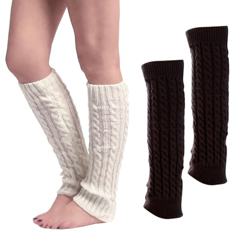 NITAIUN 2 Pairs Chunky Cable Knit Leg Warmers, Solid Color Crochet Knitted Long Boot Cuffs Socks Boot Topper Socks Leg Cuffs Leg Warmer Socks for Women Girls One Size (2 Pairs)