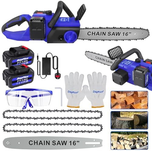16 Inch Electric Chainsaw Cordless Wood Cutter, 1200W Cordless Chainsaw with 2*4.0Ah Batteries and 2 Chains, 13m/s Chain Speed Battery Chainsaw, Handheld Chain Saw for Sawing Wood Cutting Tree Branch