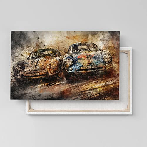 Dekomundo Porsche Oldtimer Rennen Auto Poster, Leinwandbild oder Bild mit Rahmen, 50x75 cm, Leinwandbild