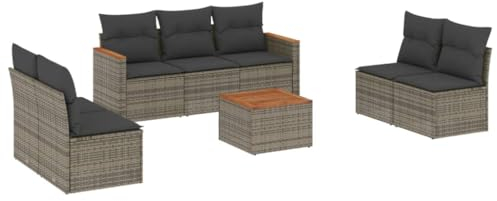 vidaXL Garten Sofagarnitur mit Kissen 8-TLG., Gartenmöbel Gartengarnitur, Sitzgruppe Sitzgarnitur, Lounge Sofa Garnitur Terrasse, Grau Poly Rattan