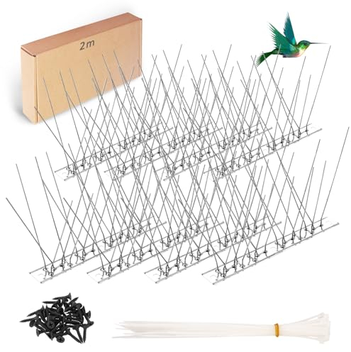 Abeillo 2 m Taubenabwehr Spikes Edelstahl Taubenspikes Vogelabwehr für Krähen Spatzen Katzen, Vogelschreck für Balkon Dach Zaun Garten Fenster, 8 Reihig x 25cm