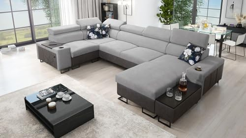 All4All Ecksofa Melani IV Mini 335x205x170cm- Schlaffunktion - Bettkasten - U-Form - Couch - Eckcouch - Schlafsofa - Wohnlandschaft - Sofa - Polstersofa - Freya 210.20+Tauro8207 - Seite Rechts -26