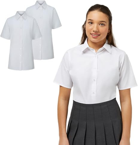 Trutex Basics 3 Pack Short Sleeve School Shirts (7-16+ Years) - Regular Fit Girls Blouses, White, Easy Iron - Genuine School Uniform
