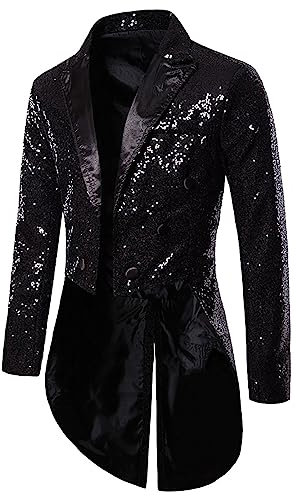 Herren Glitzer Frack Jacke Pailletten Sakko Smoking Mantel Blazer Freizeit 70er Disco Kostüm Anzugjacke Mottoparty Kostüm