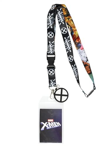 Bioworld Marvel X-Men Charakter-Logo-Design, Wendbar, Ausweis-Schlüsselband mit 5,1 cm Gummi-Anhänger und Karabinerverschluss