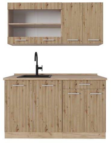 Vicco Singleküche R-Line, Artisan-Eiche/Goldkraft Eiche, 140 cm ohne Arbeitsplatte