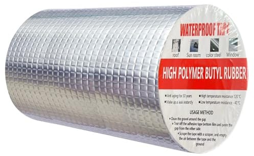 LUOHONG Cinta adhesiva de caucho butílico cinta adhesiva de sellado de papel de aluminio de caucho butílico autoadhesiva cinta adhesiva de asfalto exterior para fugas de techo (20cm X 5m)