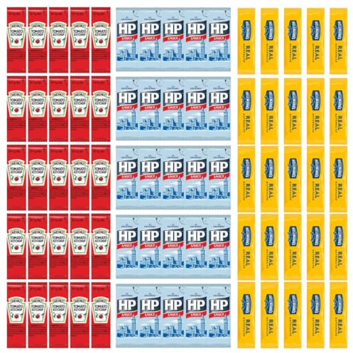 75-Pack Condiment Sachet Bundle – 25x Tomato Ketchup, 25x Mayonnaise & 25x Brown Sauce | 10ml Single-Serve Portions for Lunchboxes, Takeaways, Picnics, Camping & Hotels