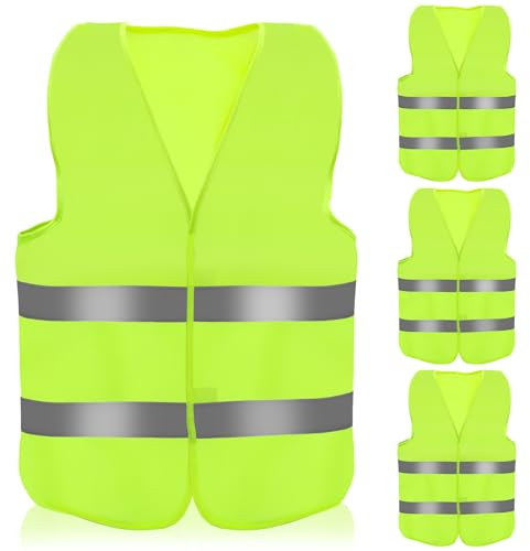 Aerzouser 4 Pezzi Giubbotto Catarifrangente Auto, Gilet Alta Visibilità Uomo, Gilet Catarifrangente,per Soccorso Stradale Notturno, Dotato di Strisce Rifrangenti di Alta Qualità (4 Pezzi)