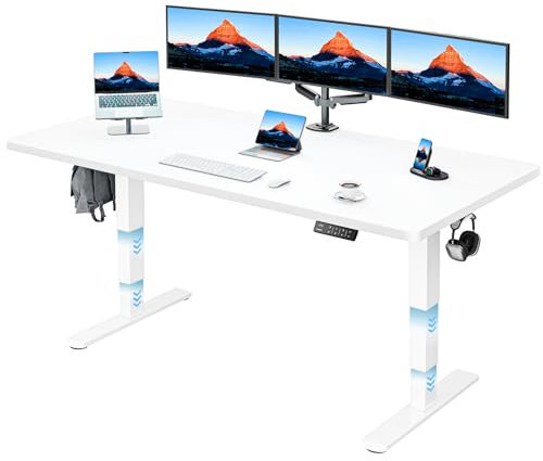 HUANUO Höhenverstellbarer Schreibtisch 160x80cm Ganze Tischplatte, Elektrisch Schreibtisch Höhenverstellbar 60-125cm, 3 Stufen-Beine-Design mit 120kg Tragfähigkeit & 2-Motor, Elektrischer Stehpult