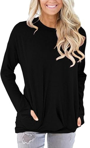 onlypuff Damen-Sweatshirt mit Taschen, lockere Passform, C C Schwarz, X-Large