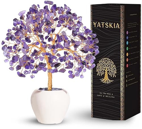 YATSKIA Amethyst Kristallbaum, Edelsteine und Kristalle, Stein Schreibtisch Dekor, Heilkristall, Edelsteinbaum lila, einzigartige Geschenke für Frauen, Meditationsdekoration, spirituelle Geschenke