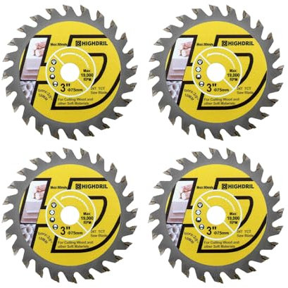 HIGHDRIL TCT Disco per Legno 75mm x Foro 10mm - 4 Pezzi Dischi da Taglio Brasate Sottovuoto per Legno Gesso Gomma Tubo Plastica