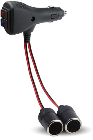 Toma Mechero 12V Conector Mechero Coche Enchufe Adaptador de Conector de 1 a 2 Encendedor de Cigarillo Macho a Hembra con LED Interruptor para Coche Barco Moto