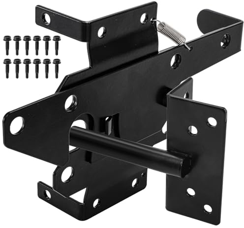 WRINGKIT Heavy Duty Gate Latches for Wooden Fences, Self-Locking | Post Mount Automatic Gate Lock, Gravity Door Latch, Fence Latch for Outdoor Gates, Metal Gates Vinyl Fences, Black Finish