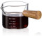 Amexo Taza de Espresso con Mango de Madera, 75 ml Vaso Medidor Espresso Taza Medidora de Vidrio de Doble Pico con Doble Graduación, Vaso de Chupito con Pico en V para Café, Leche, Jugo Líquido