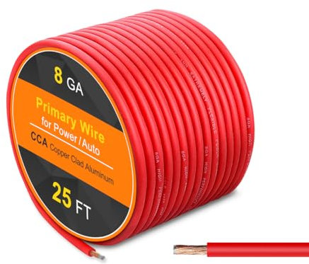 Cable de alimentación automotriz de 8 Ga, cable de alimentación automotriz de color rojo de 25 pies para amplificadores de sistema de audio de coche, silicona de 8 AWG, cable de batería flexible de