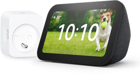 Echo Show 5 (3e génération) | Anthracite + WiZ Prise Connectée, Fonctionne avec Alexa - Kit de démarrage Maison connectée