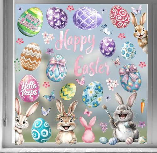 Autocollants fenêtres Pâques pour fenêtres verre Autocollants Décalcomanie,Stickers fenêtre pour maison bureau l'école magasin,fêtes et les décorations (9 feuilles)