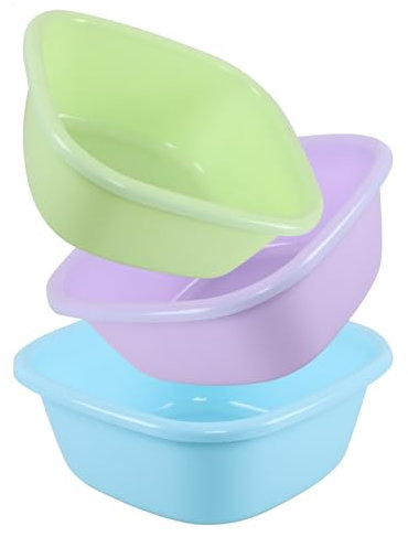 Afromy Lavabo cuadrado de plástico de 10 L, tina de lavado de platos pequeños de colores para la cocina del hogar, paquete de 3