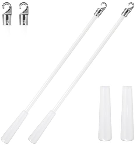 Mabor 2 Pcs White Fiberglass Blind Wand Vertical Stick Blind Wand Replacement with Hook and Handle for Window Opener Accessory