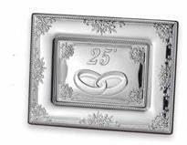Marco placa de plata para 25 aniversario, 15 x 20 cm, decorado con anillos y motivos florales