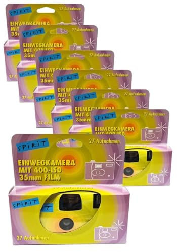 PHOTO PORST Lot de 7 appareils photo jetables Edition Spirit en vert, multicolore, avec flash, piles et film (lot de 7, 27 prises chacune)