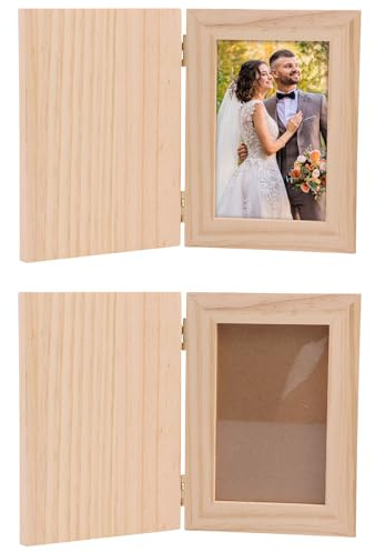 Juego de 2 marcos de fotos de madera, acabado de roble natural con cubierta acrílica, A5 para fotos de 5 x 3,1 pulgadas, ideal para escritorio/mesa y regalo