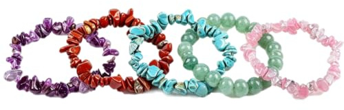 KARLOR 5 Stück Kristall Armband Naturstein Armbänder elastisch Armband Damen Kristall Kies unregelmäßige bunte Splitterarmband Freundschaftsarmband Geschenk