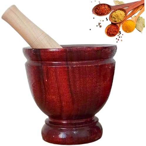 Muzrunq Wooden Mortar and Pestle, 6 Inch Safe Manual Natrua Wooden Mortar and Pestle Set, Thai kitchen Tool for Grinding Herb Garlic Papaya Salad