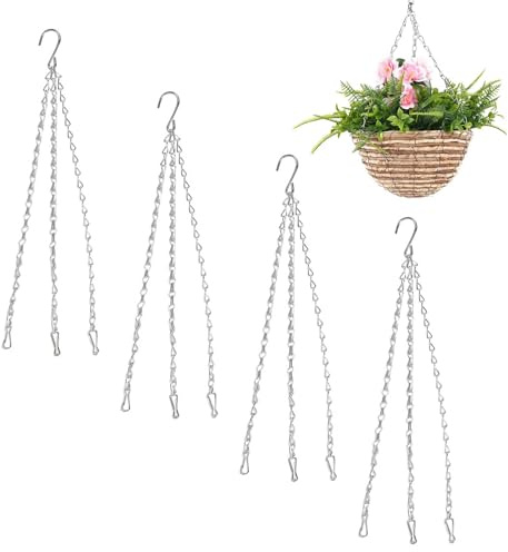 4Pcs Hanging Basket Chains, 15.7 Inch/40cm hanging basket chains 3 point | Spare Replacement Metal Chains for Hanging Baskets, Flower Pots, Bird Feeders, Planters & Outdoor Decor (Silver)