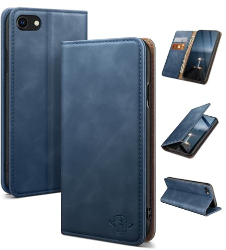 SUANDUCK for iPhone SE 2022/7/8/SE 2020 4.7 - Magnetic Leather Flip Wallet Case with RFID Blocking, Credit Card Holder & Adjustable Stand, Flip Folio Book, Shockproof Cover for Apple 7,Dark Blue