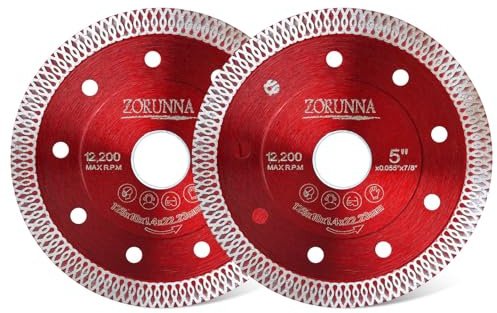 ZORUNNA 2Pcs Diamond Saw Blades, 5 Tile Grinder Cutting Blade for Angle Grinder Tile, Super Thin Indestructible Disc for Grinder for Cutting Porcelain Ceramic Granite Marble.