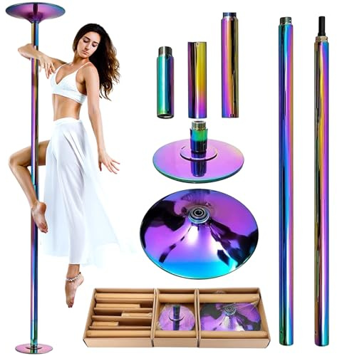 Professionelle Pole Dance Stange, höhenverstellbar 223-280 cm, statisch & drehbar, mit Verlängerung, Chromstahl, Tragkraft 200 kg, einfacher Aufbau, für Indoor Pole Dancing, Gymnastik, Fitness