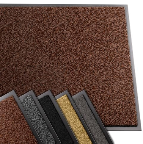 vounot® Tapis de Porte Paillasson d'Entree Imperméable Tapis Antidérapant et Anti-Poussière Tapis d’entrée Interieur et Extérieur Lavable 90x120cm Marron-Noir