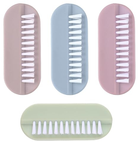 4Pcs Double-Sided Nail Brushes, Fingernail Scrub Brushes with Medium-Stiff Bristles, Nail Cleaning Brushes for Fingernails, Toenails, Hands & Feet, Home & Salon