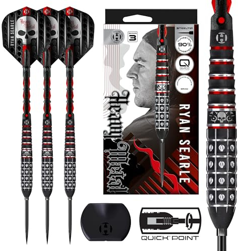 Harrows Ryan Searle Heavy Metal Series 3 90% Tungsten Darts, Steel Tip Darts mit Quick Point System | 22g, 23g, 24g, 26g, 30g & 32g | Mit Quick Point Tool, Carbon ST Schäften & Silika Flights (32g)