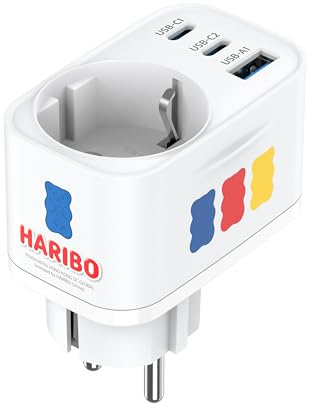 HARIBO 30W Steckdose USB C mit 2X USB-C & 1X USB-A, 4-Port Mehrfachstecker | 3600W Steckdosenadapter USBC Steckdose für Phone und Haushaltsgeräte, Kompakt, Blau