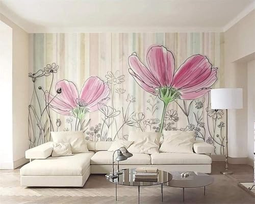 Bunt Streifen Pflanzen Rosa Blumen 3D Tapeten Tapete Luxus Home Esszimmer Fototapete Effekt Wohnzimmer Schlafzimmer Kinderzimmer-150cm×105cm