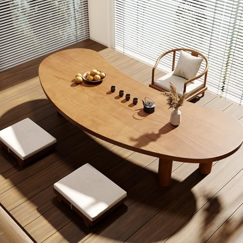 Tqertrtfxa Runder Holz-Couchtisch, fürs Wohnzimmer,Japanischer Tatami-Couchtisch,Für Verschiedene Einrichtungsstile geeignet(160 * 60 * 35cm/63 * 23.6 * 13.8in)
