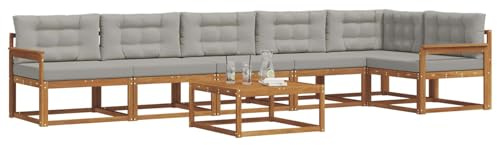 vidaXL Outdoor-Sofagarnitur mit Kissen 7 pcs Natürlich und Hellgrau, Garten-Lounge-Sofa-Set, modernes Ecksofa, langlebige Gartenmöbel, anpassbare Terrasse für Wohnräume