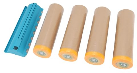 Spacnana 4 Rouleaux de Papier de Masquage pré-encollé, Rouleau de Peinture Adhésive Kraft, 18 Pouces 80 Pieds pour les Projets de Carrosserie et de Plinthes Automobiles