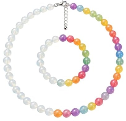 Farbwechselndes Perlenarmband und Perlenhalsketten-Set - Bunte Harzperlen in allen Regenbogenfarben,Halsketten und Armband mit UV-Farbwechsel-Stimmungs-Effekt - Geeignet für Dating, Abschlussball